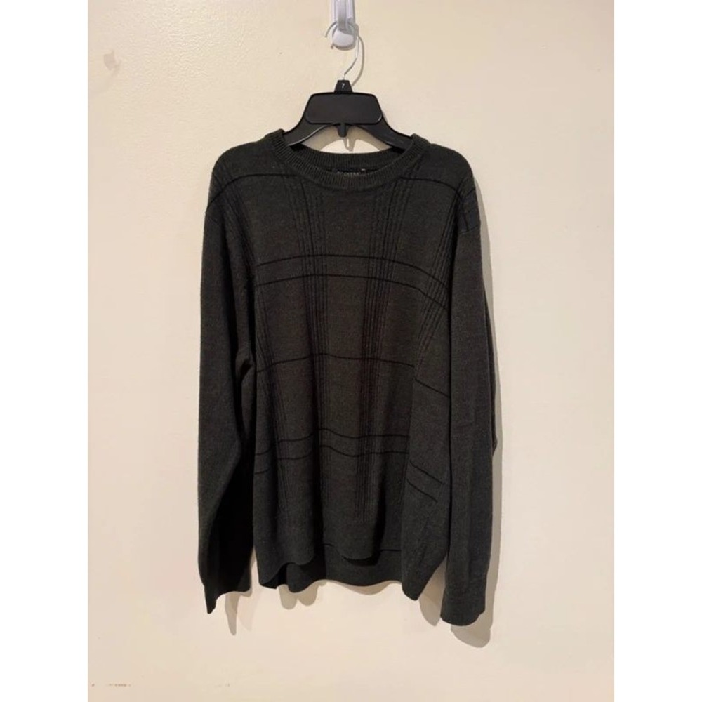 Dockers Dark Green Grid Knit Crew Neck Sweater Mens XL